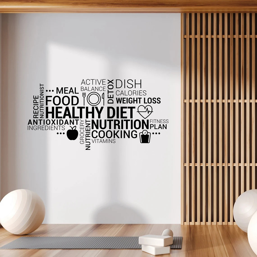 Nutrition Fitness Health - Stiker Dinding Vinil Makan Sehat Inspirasi